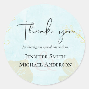Cheapest Wedding Watercolor Blue Wash Script Classic Round Sticker