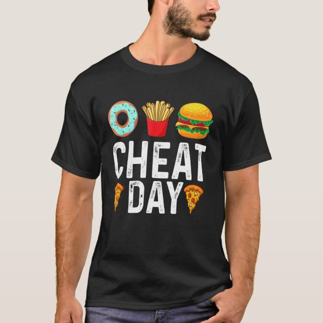 Cheat Day Outfit Doughnuts Fries Pizza & Hamburger T-Shirt (Front)
