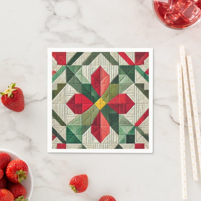 Cheater Quilt Geometric Poinsettia Découpage Napkin (Insitu)