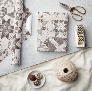 Cheater Traditional Patchwork Stars Quilt Black Wrapping Paper