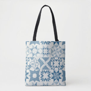 Cheater Traditional Patchwork Stars Quilt Blue Tote Bag