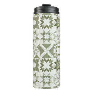 Cheater Traditional Patchwork Stars Quilt Green Thermal Tumbler