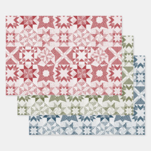 Cheater Traditional Patchwork Stars Quilt Mixed Wrapping Paper Sheet