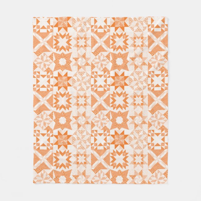 Cheater Traditional Patchwork Stars Quilt Orange Fleece Blanket (Front)