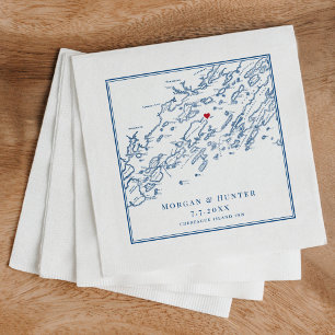 Chebeague Island Maine Map Navy Elegant Wedding Napkin