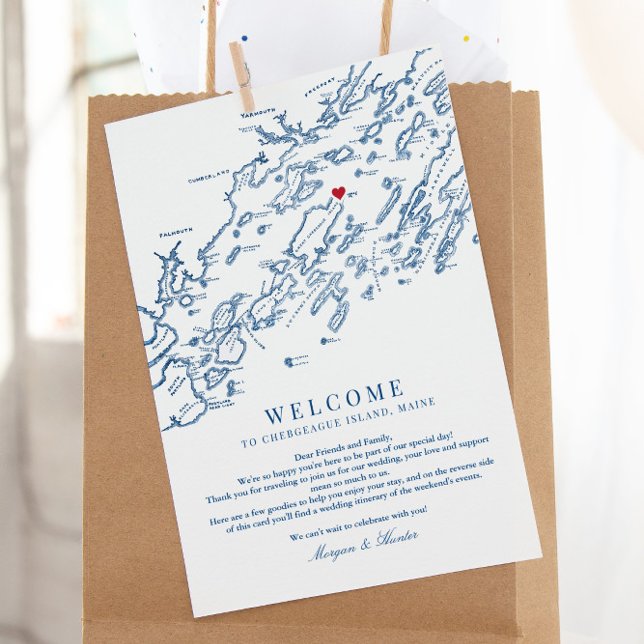 Chebeague Island Maine Wedding Welcome Itinerary Thank You Card (This Chebeague Island Maine wedding welcome letter is perfect for your wedding weekend events)