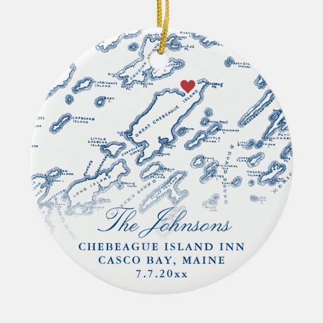 Chebeague Island Map Newlywed Photo Christmas  Ceramic Tree Decoration (Front)