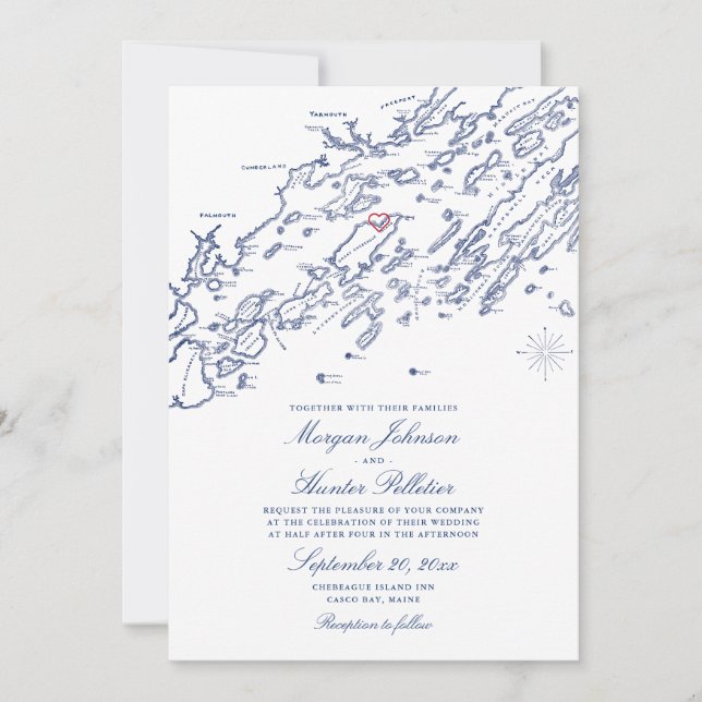 Chebeague Island Map Wedding Invitation - Maine (Front)