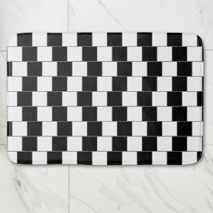 Chechered Pattern Black and White Optical Illusion Bath Mat