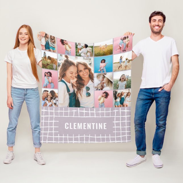 Check 16 photo modern minimal lilac simple elegant fleece blanket (In Situ)