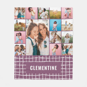 Check 16 photo modern minimal  purple simple fleece blanket