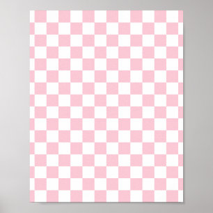 Check Baby Pink And White Checkerboard Pattern Poster