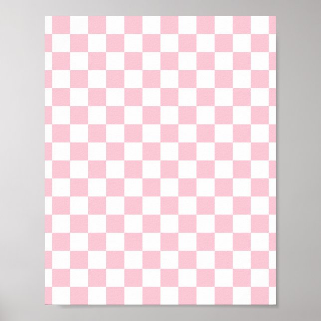 Check Baby Pink And White Checkerboard Pattern Poster (Front)