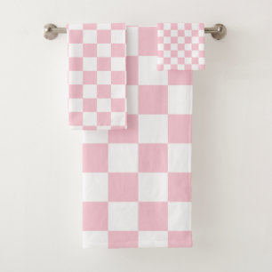 Check Baby Pink And White Chequerboard Pattern Bath Towel Set