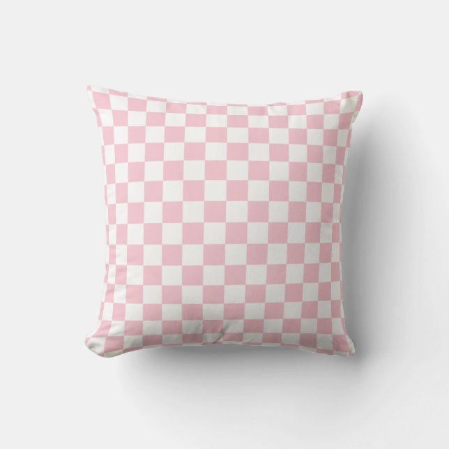 Check Baby Pink And White Chequerboard Pattern Cushion (Front)