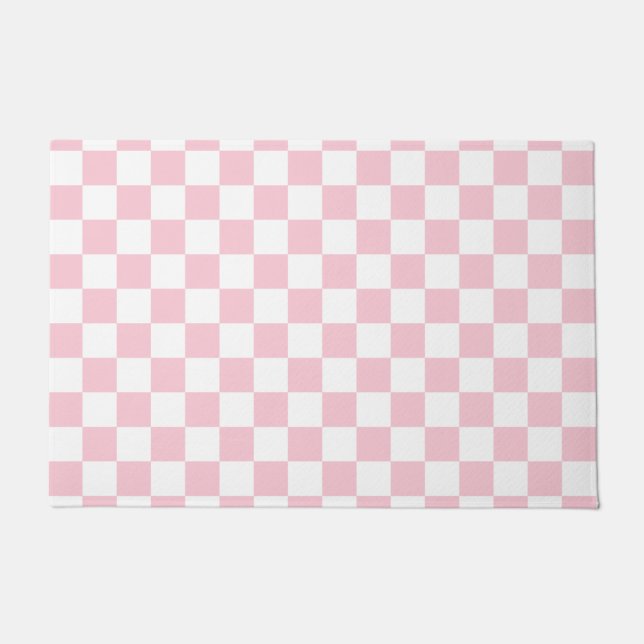 Check Baby Pink And White Chequerboard Pattern Doormat (Front)