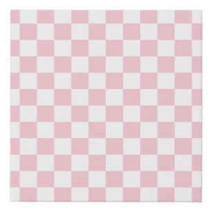 Check Baby Pink And White Chequerboard Pattern Faux Canvas Print