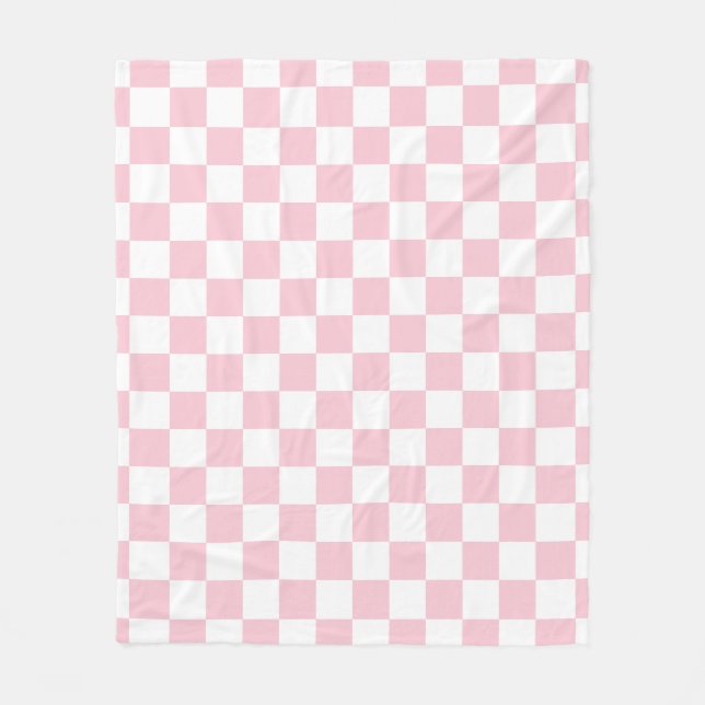 Check Baby Pink And White Chequerboard Pattern Fleece Blanket (Front)