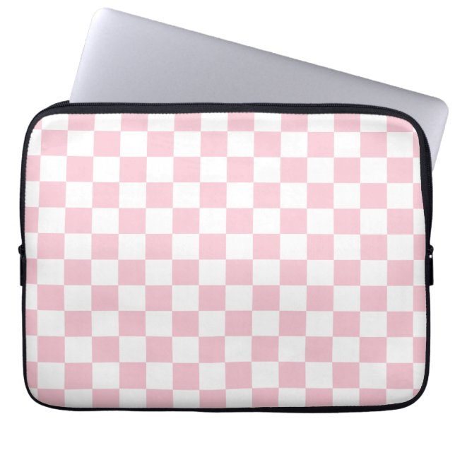 Check Baby Pink And White Chequerboard Pattern Laptop Sleeve (Front)
