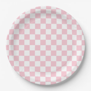 Check Baby Pink And White Chequerboard Pattern Paper Plate