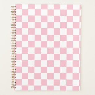 Check Baby Pink And White Chequerboard Pattern Planner