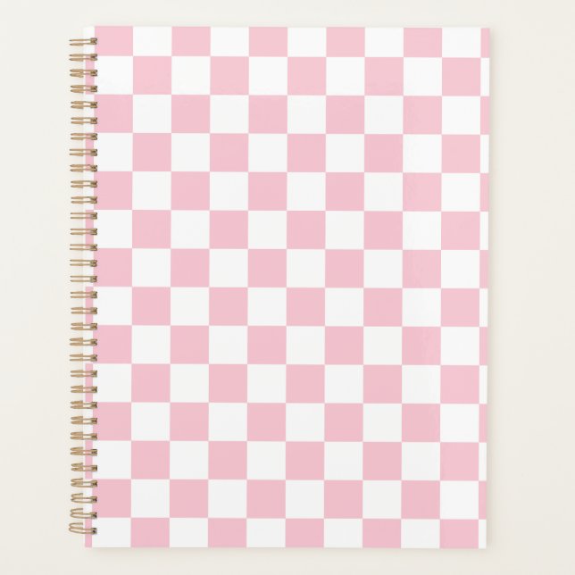 Check Baby Pink And White Chequerboard Pattern Planner (Front)