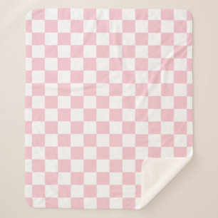 Check Baby Pink And White Chequerboard Pattern Sherpa Blanket