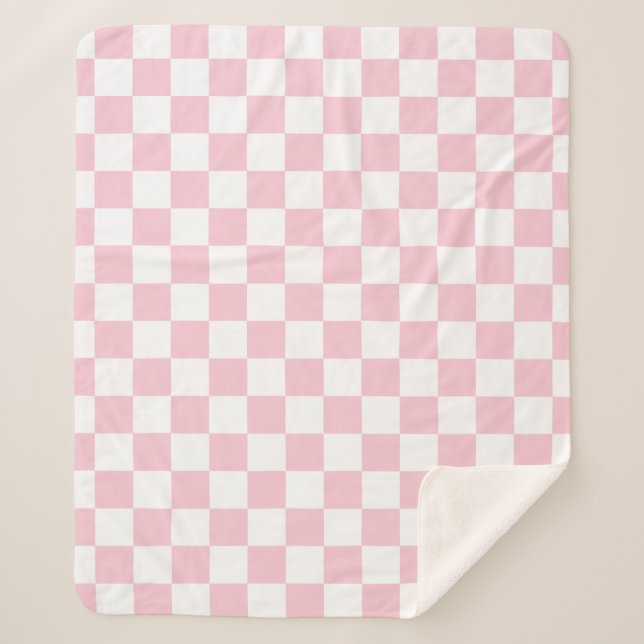 Check Baby Pink And White Chequerboard Pattern Sherpa Blanket (Front)