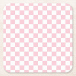 Check Baby Pink And White Chequerboard Pattern Square Paper Coaster<br><div class="desc">Chequered Pattern – light pink and white chequerboard.</div>