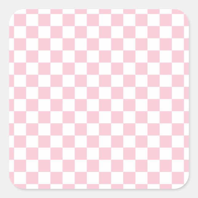 Check Baby Pink And White Chequerboard Pattern Square Sticker (Front)
