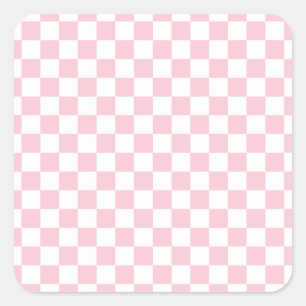 Check Baby Pink And White Chequerboard Pattern Square Sticker