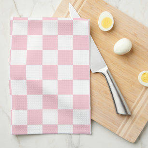 Check Baby Pink And White Chequerboard Pattern Tea Towel