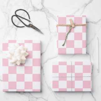 Check Baby Pink And White Chequerboard Pattern Wrapping Paper Sheet