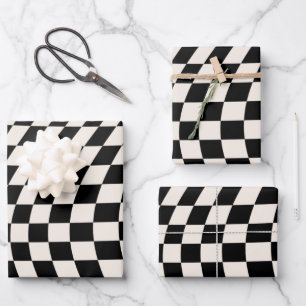 Check Black And Cream White Pattern Checkerboard Wrapping Paper Sheet