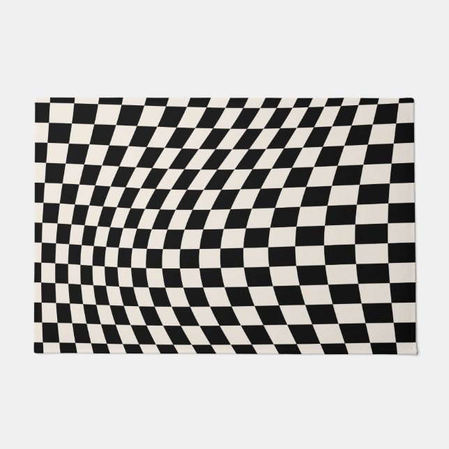 Check Black And Cream White Pattern Chequerboard Doormat (Front)