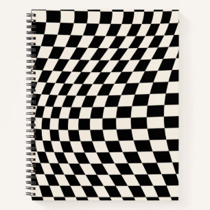 Check Black And Cream White Pattern Chequerboard Notebook