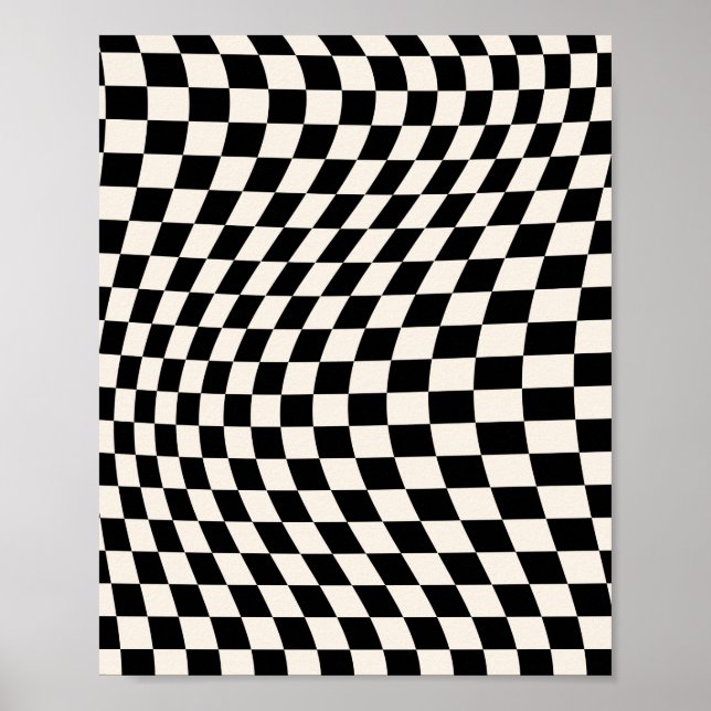 Check Black And Cream White Pattern Chequerboard Poster (Front)