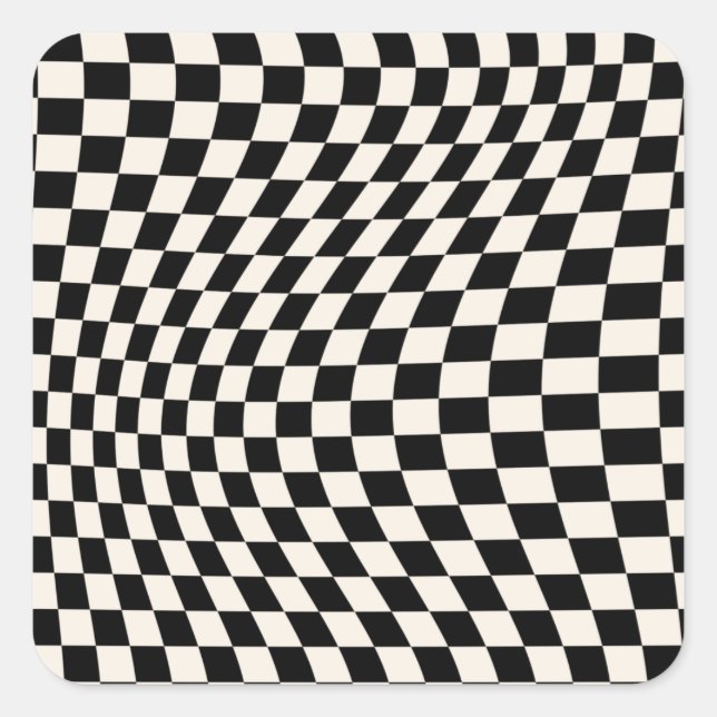 Check Black And Cream White Pattern Chequerboard Square Sticker (Front)
