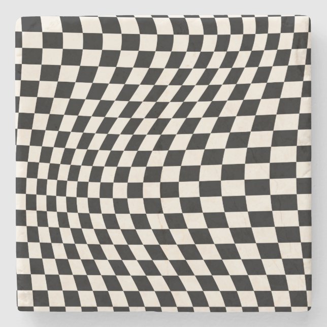 Check Black And Cream White Pattern Chequerboard Stone Coaster (Front)