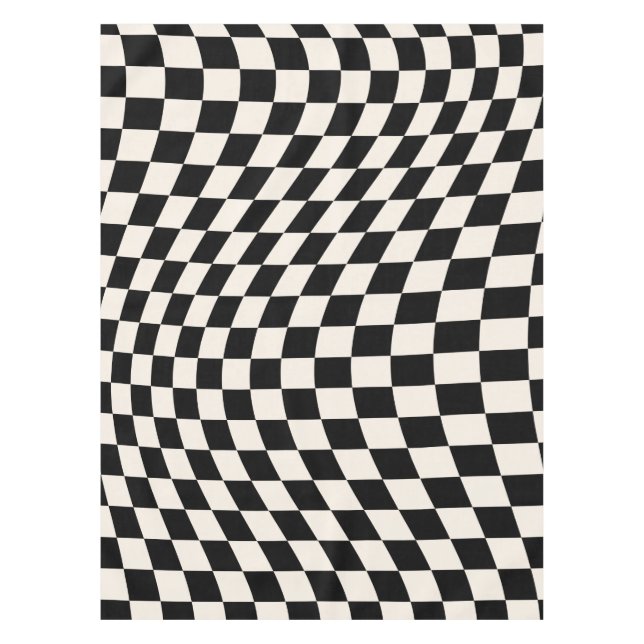 Check Black And Cream White Pattern Chequerboard Tablecloth (Front)