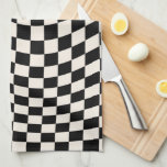 Check Black And Cream White Pattern Chequerboard Tea Towel<br><div class="desc">Retro Chequered pattern – black and white twisted check / wavy and warped chequerboard.</div>