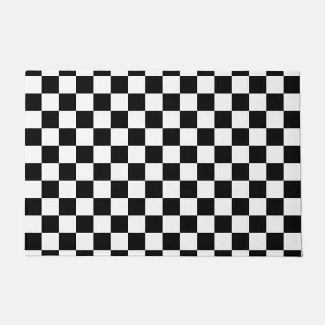 Check Black White Chequered Pattern Chequerboard Doormat (Front)