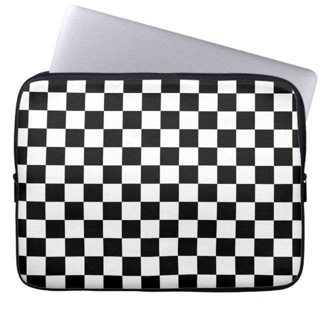 Check Black White Chequered Pattern Chequerboard Laptop Sleeve (Front)