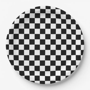 Check Black White Chequered Pattern Chequerboard Paper Plate