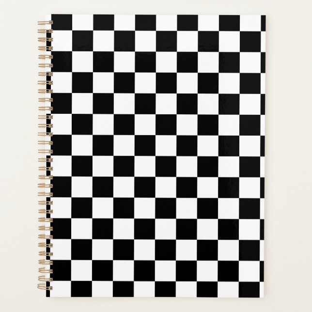 Check Black White Chequered Pattern Chequerboard Planner (Front)