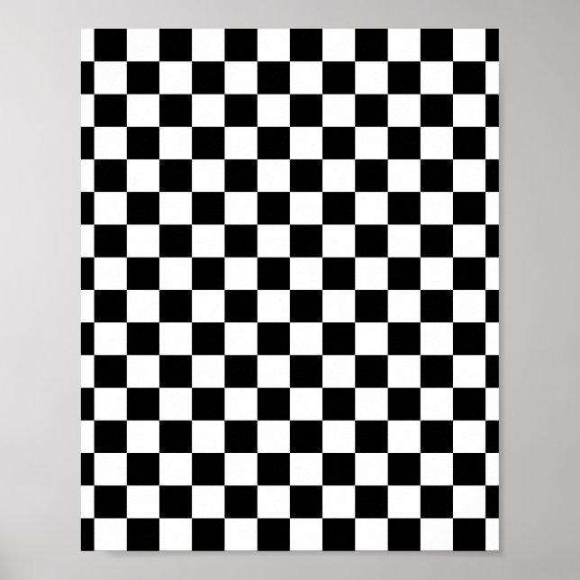 Check Black White Chequered Pattern Chequerboard Poster (Front)