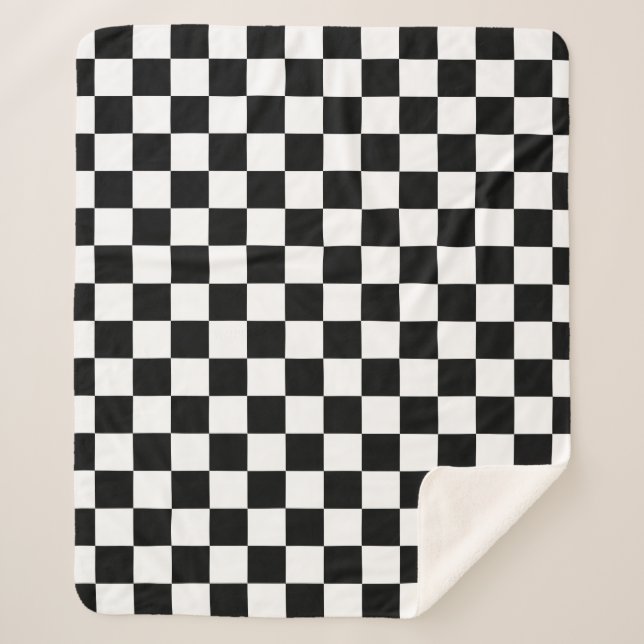 Check Black White Chequered Pattern Chequerboard Sherpa Blanket (Front)