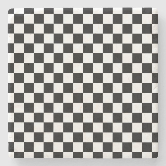 Check Black White Chequered Pattern Chequerboard Stone Coaster (Front)
