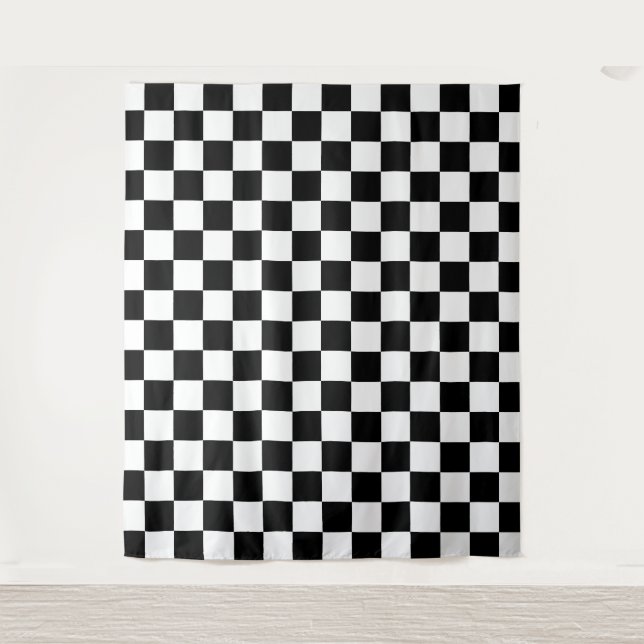 Check Black White Chequered Pattern Chequerboard Tapestry (Front)