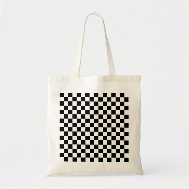 Check Black White Chequered Pattern Chequerboard Tote Bag (Front)